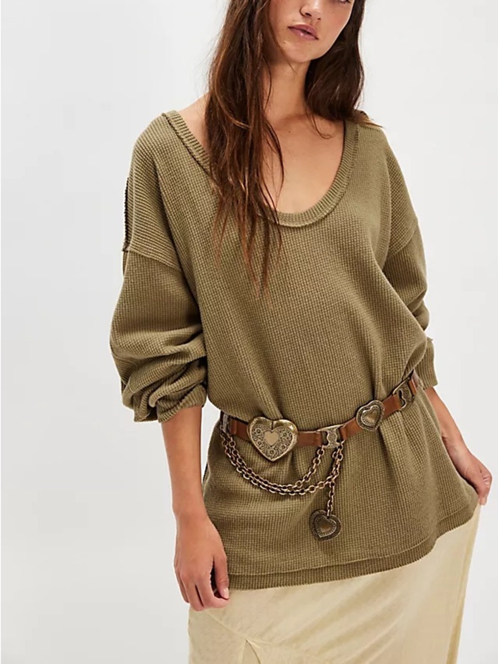 446. Free People We the Free Coast 2 Coast Thermal Green Waffle Knit